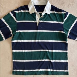 Uniqlo Navy and Green Striped Polo Shirt (Size M)